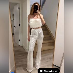 12th Tribe Genevieve White Sequin Trousers NWT